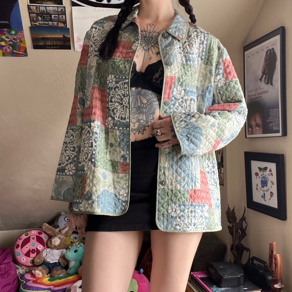 Earthy Floral Silk Patchwork Jacket - image 3